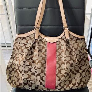 Large DEVIN Signature Stripe Authentic Coach Bag